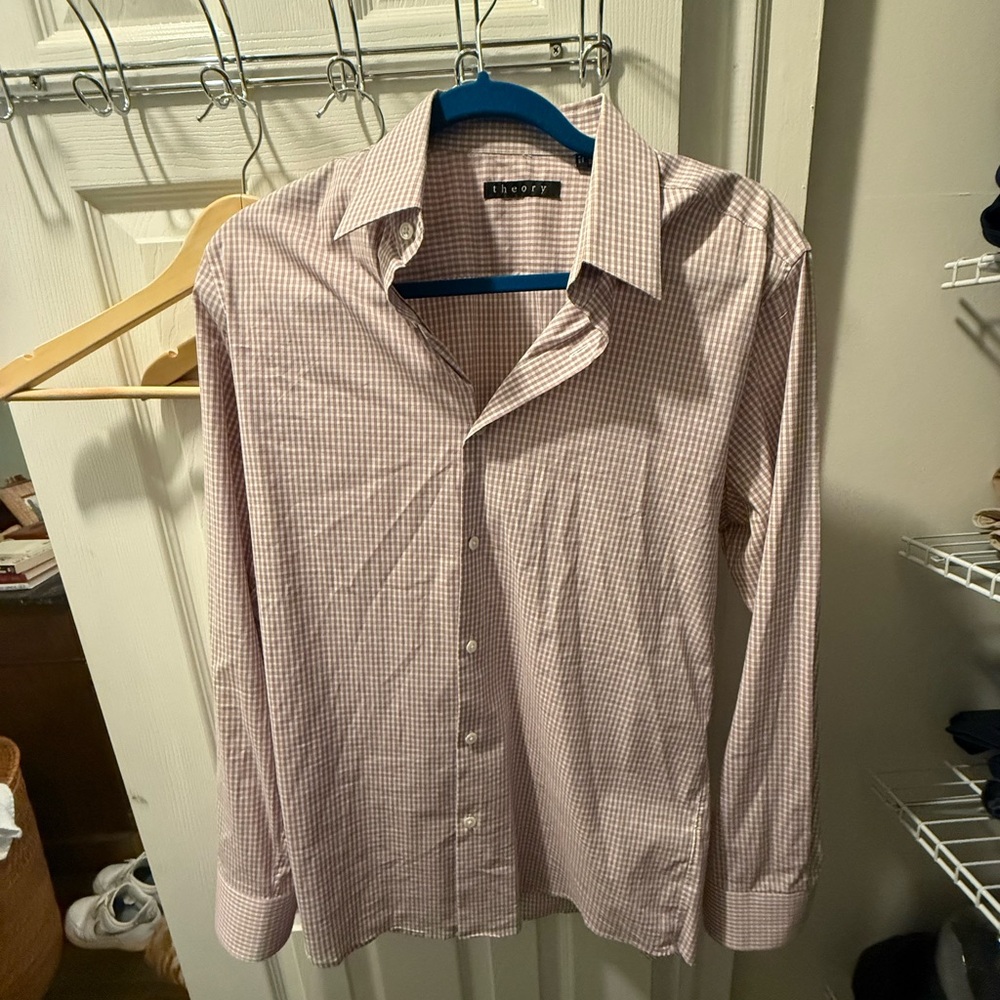 Theory Pink Checkered Men's Dress Shirt